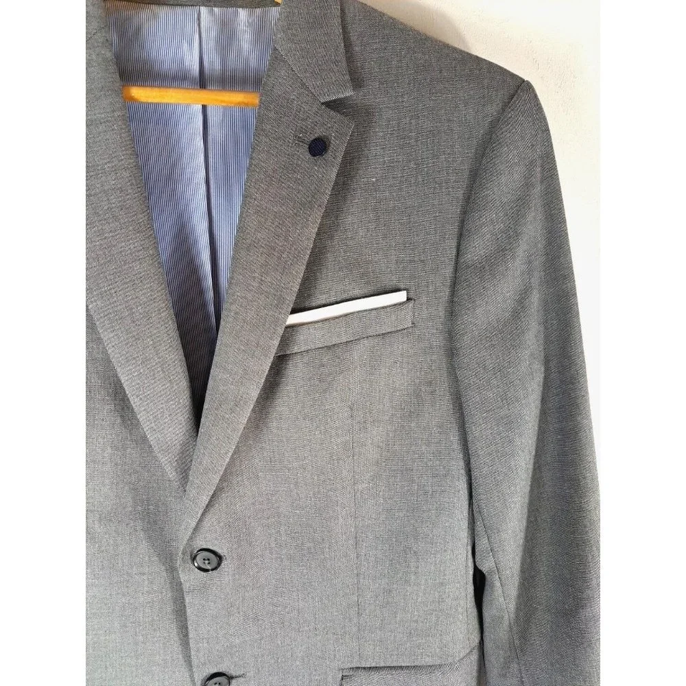 Mens Zara Blazer Sports Coat Gray 2 Button Career Business Professional 40R - Picture 3 of 7